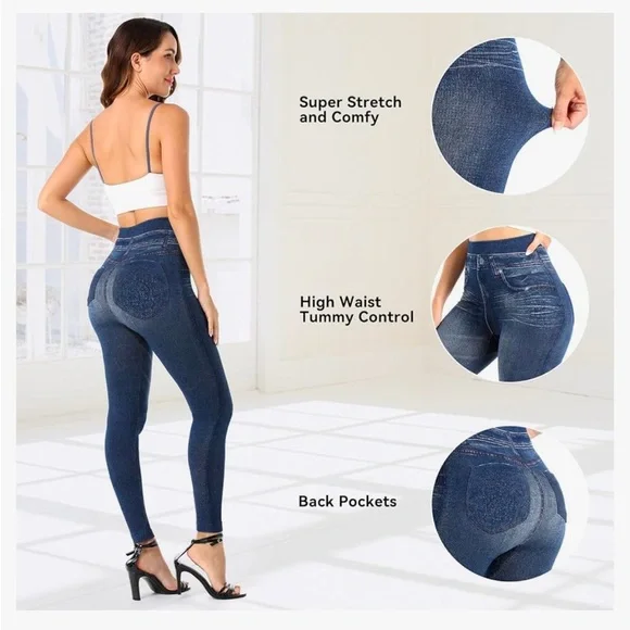 Navy blue jean like leggings - Picture 3 of 7